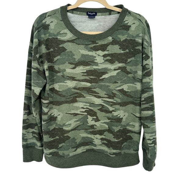 Splendid Green Camouflage Crewneck Sweatshirt Long Sleeve Athleisure Casual S - Picture 1 of 8